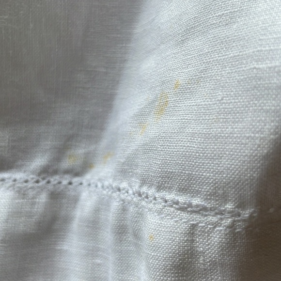 Vintage British Khaki White Linen Button Up Top Simple Classic 3/4 Sleeve Sz M - Picture 6 of 9